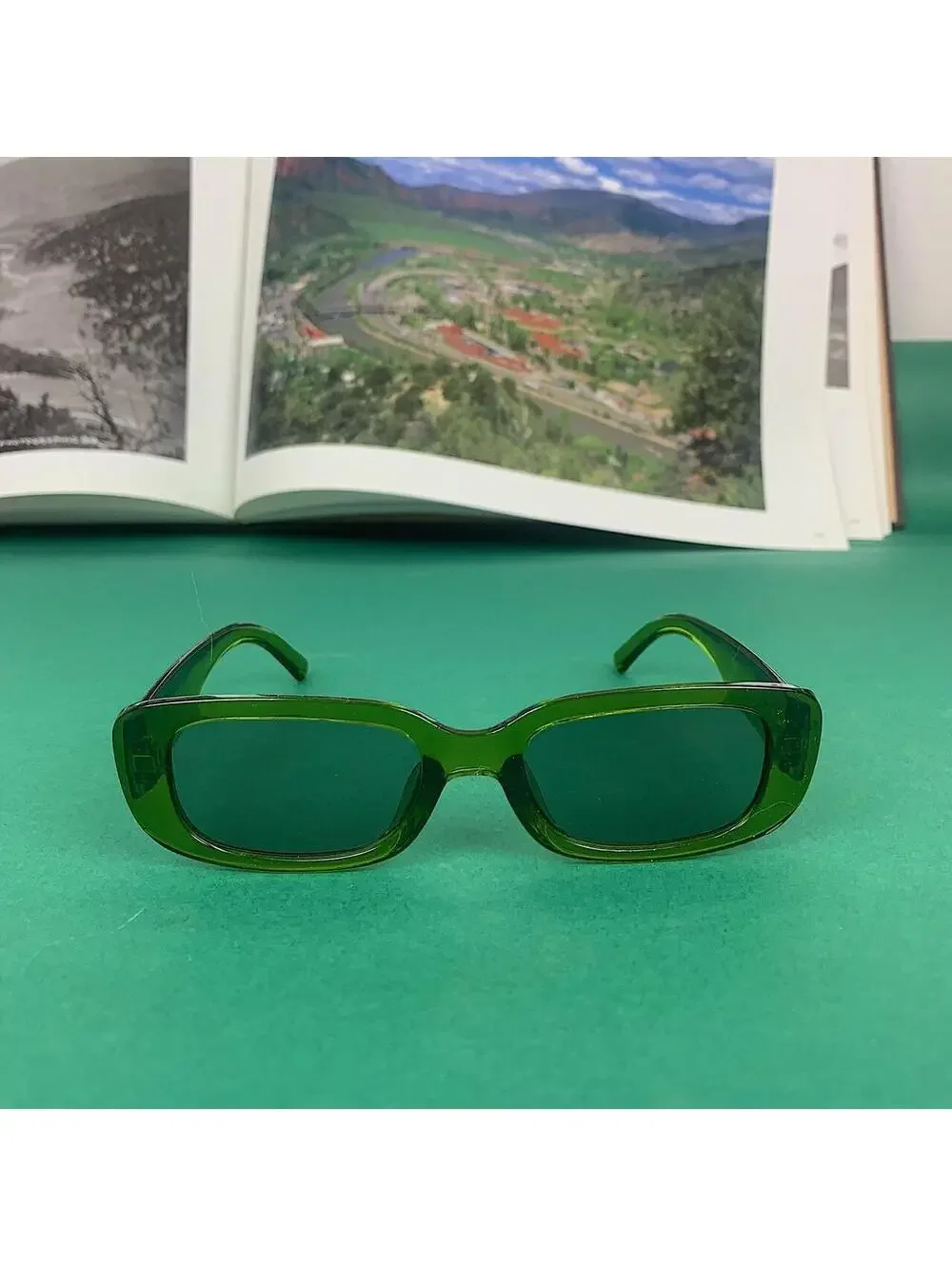 Vintage y2k style unique Green high quality square shaped sunglasses. Tinted